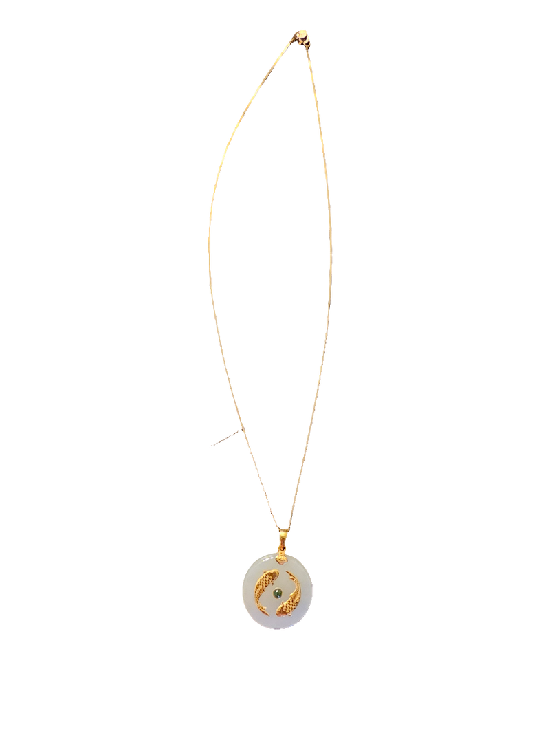 14k chain with a jade koi fish pendant. - Carolina Bargain Bin