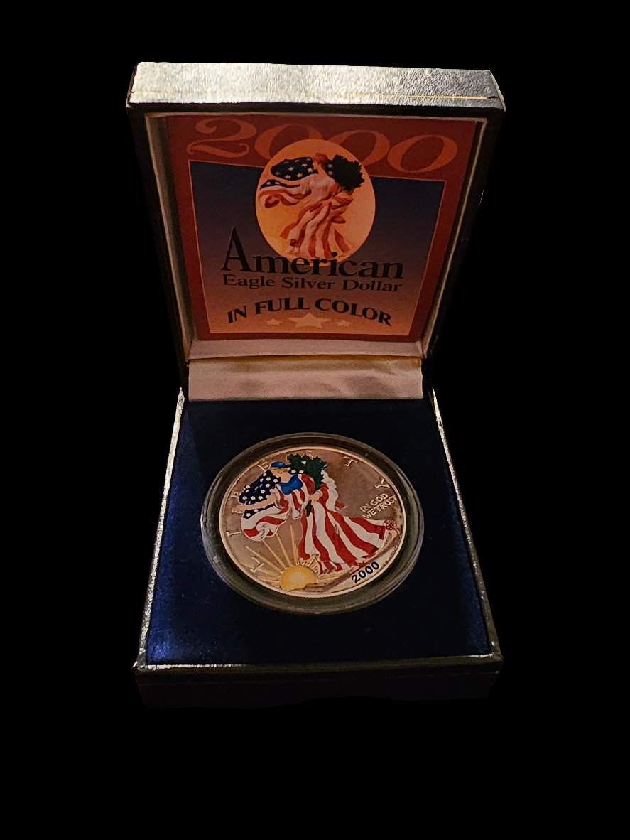 2000 Colorized American SILVER EAGLE Dollar w/ Box .999 SILVER - Carolina Bargain Bin