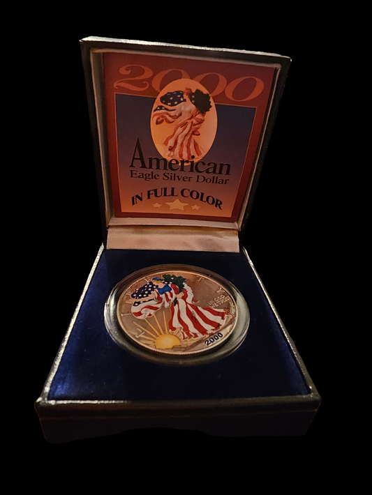 2000 Colorized American SILVER EAGLE Dollar w/ Box .999 SILVER - Carolina Bargain Bin