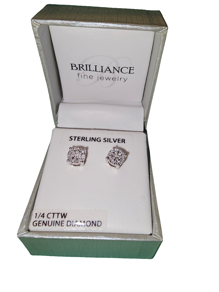 Sterling silver 1/4 diamond earrings - Carolina Bargain Bin