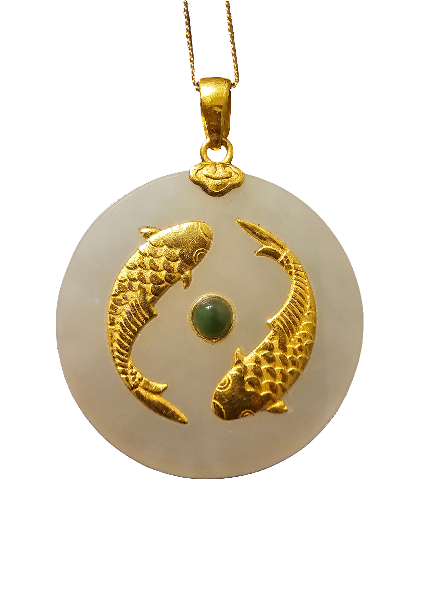 14k chain with a jade koi fish pendant. - Carolina Bargain Bin