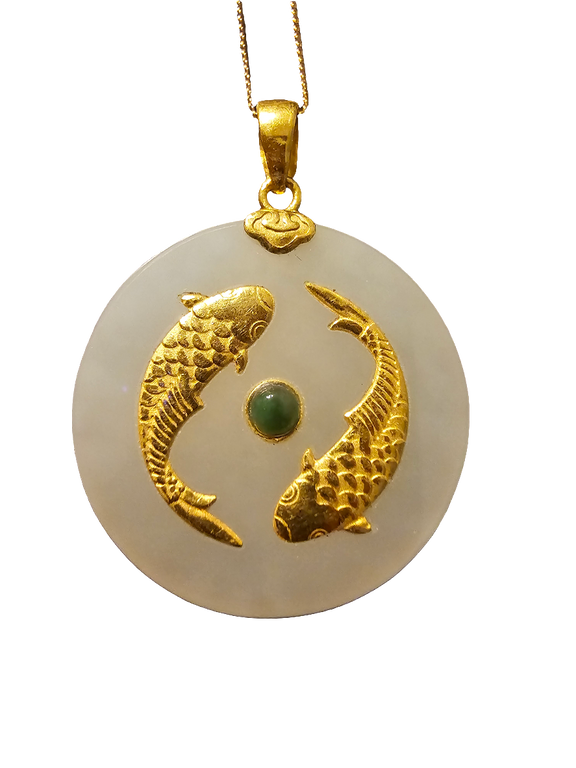 14k chain with a jade koi fish pendant. - Carolina Bargain Bin