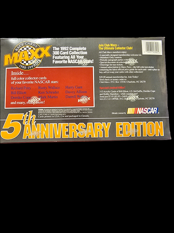 Maxx 1992 5th Anniversary Edition 300 Card Set NASCAR Factory Sealed Complete - Carolina Bargain Bin