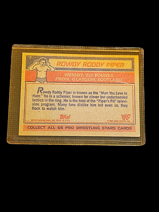 1985 Topps WWF Rowdy Roddy Piper Card #7 Rookie RC WWE HOF Hot Rod - Carolina Bargain Bin