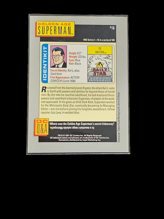 1991 DC Comics Hero Heritage Golden Age Superman Card #16 - Carolina Bargain Bin